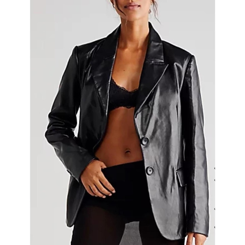 Free People Black Leather Blazer